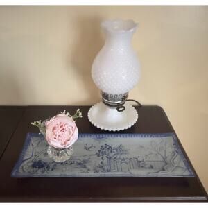 Vintage Chinoiserie Blue White Glass Tray Pagoda Asian Scene Rectangular Decor